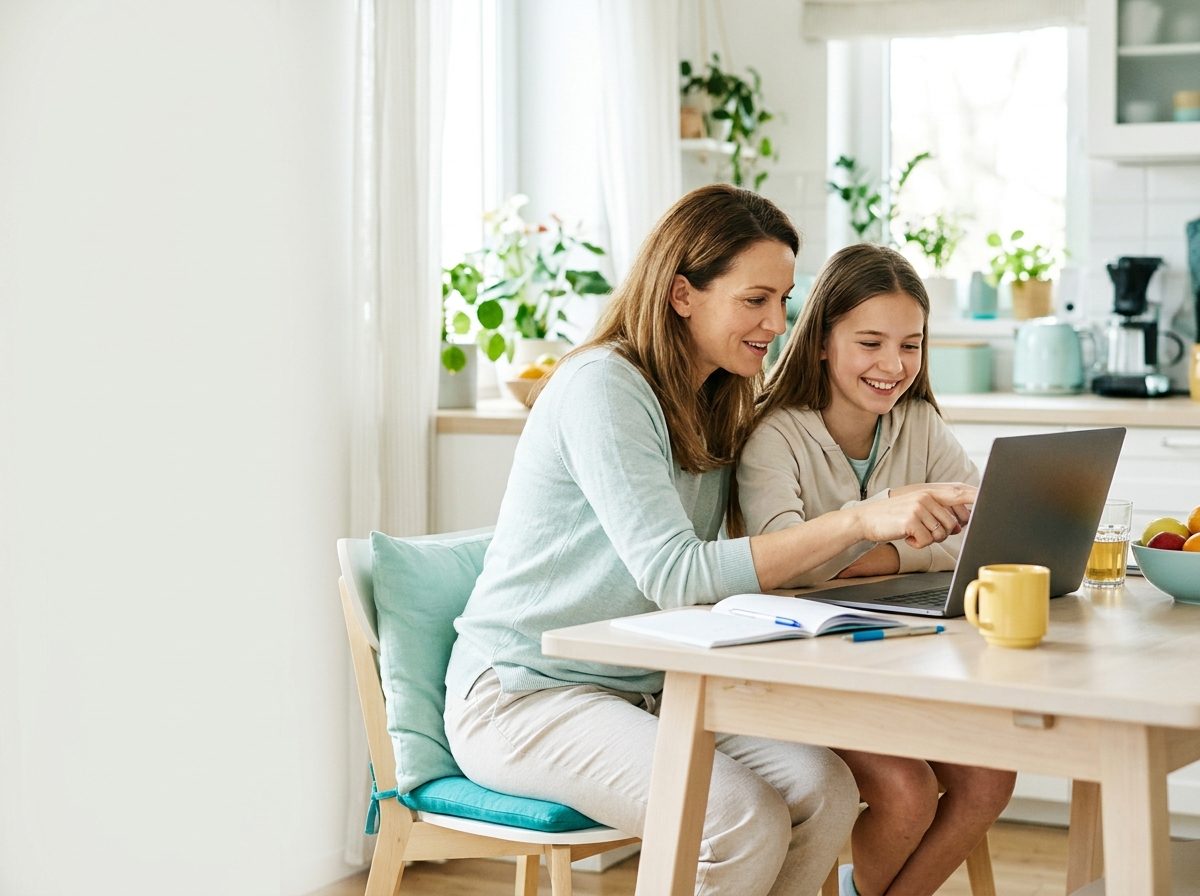 Mama z córką wybierają program nauki angielskiego
